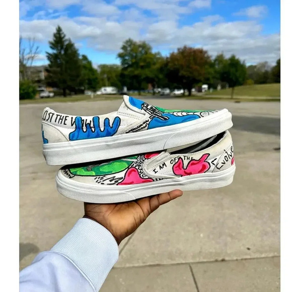 Custom Painted Vans Off The Wall Rick And Morty Slip On Sneakers‎ Women Size 10 - Picture 4 of 10